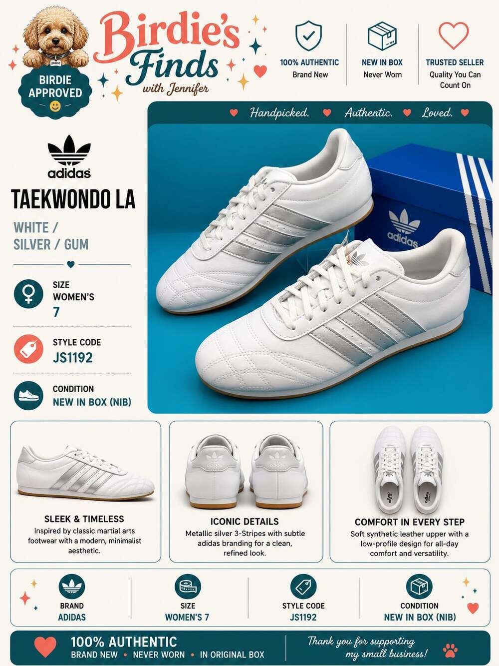 Adidas Taekwondo La Sneakers White Silver Size 7